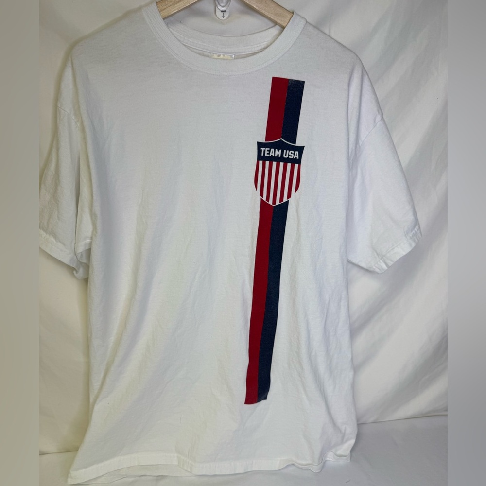 Gildan White Tee with Red & Navy Team USA Stripe